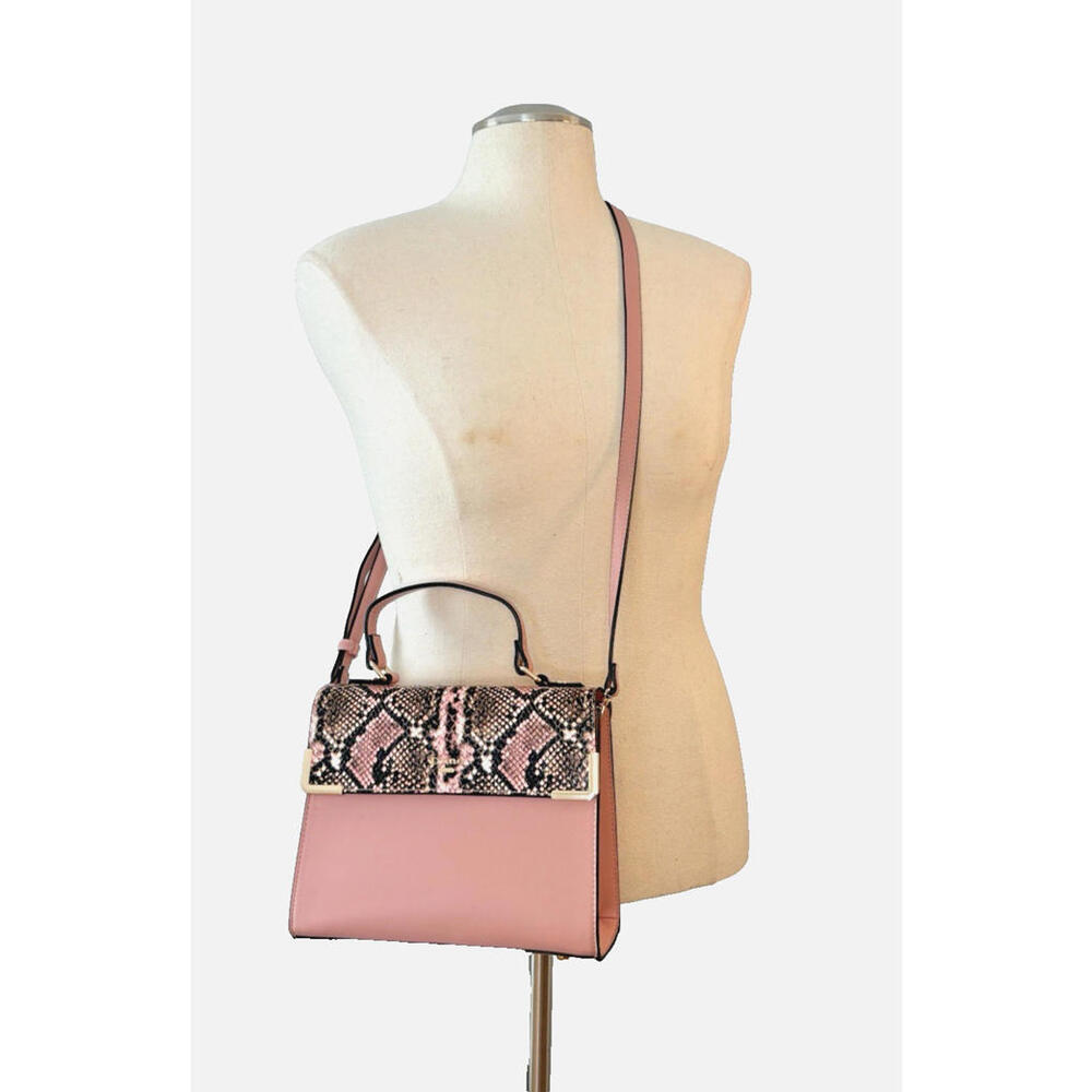 Dune London Pink Faux Leather Snakeskin Handbag Cross Body Card Wallet NWOT